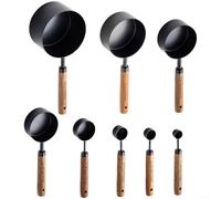 Stainless Steel Measuring Spoons and Cups, 8 Piece Set with Walnut Handle, Accurate Baking Tools for Dry Ingredients, Kitchen Utensils for Home Cooking(V)