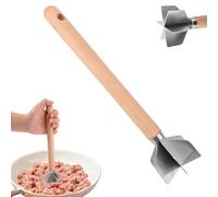 Stainless Steel Meat Chopper, 28x7cm/11x2.76in 6-Blade Multi-Functional Stainless Steel Meat Masher Ground Beef Chopper Tool with Wooden Handle for Home Kitchen Meal Preparation