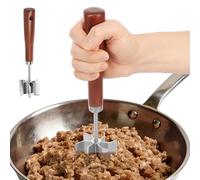 Stainless Steel Meat Chopper Masher Heavy Duty 6 Curve Blades Ground Beef Chopper Tool with Wooden Handle Heat Resistant Meat Masher Hamburger Smasher Multi Use Kitchen Tool