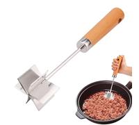 Stainless Steel Meat Chopper with Wooden Handle, 6-Blade Metal Ground Beef Masher Tool Heat Resistant Hamburger Smasher Multi-Use Kitchen Utensil for Vegetables Fruits Potatoes and More