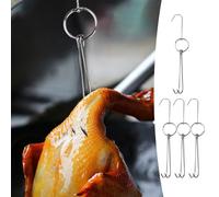 Stainless Steel Meat Hooks Double Prong Roast Duck Hook for BBQ Grill Hanging Skewers Heavy Duty Poultry Hanger Commercial Kitchen Meat Tool Large (B)