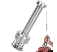 Stainless Steel Meat Tenderizer Tool, 21 Needles, Automatic Rebound Effortless Safe Hand-Protecting for Steak Beef Chicken Pork BBQ Prep, Kitchen Meat Puncture Tool, Fast Marinating, Cleaning Brush