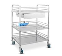 Stainless Steel Medical Cart, 3-Layer Rolling Utility Cart with Wheels and 1 Drawer for Clinic, Lab, Hospital, Salon