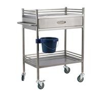 Stainless Steel Medical Cart with Drawer - 2-Tier Rolling Trolley for Equipment Storage in Labs, Hospitals & Clinics