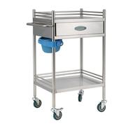 Stainless Steel Medical Cart with Drawer - 2-Tier Rolling Trolley for Equipment Storage in Labs, Hospitals & Clinics