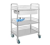 Stainless Steel Medical Cart2/3 Tier Mobile Laboratory Cart with Drawer 360° Silent Wheels Versatile Clinic & Spa Tool Trolley Ideal for Beauty Salons