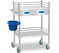 Stainless Steel Medical Laboratory Cart with Two Drawers, Multi-Tier Trolley for Lab, Spa, Beauty Salon, Clinic, and Kitchen Use