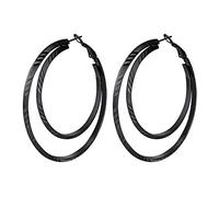 Stainless Steel Medium Double Circle Hoop Earrings 60mm Statement Rock Punk Jewelry Black Geometric Round Dangle Earrings for Women