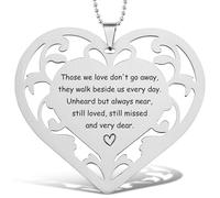 Stainless Steel Memorial Ornament with Those We Love Don't Go Away Quote - Laser Engraved Heart Bereavement Keepsake Charm, Sympathy Remembrance Gift for Loss, CHC680