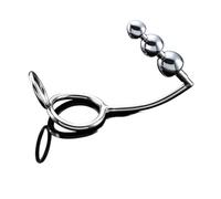 Stainless Steel Men Anal Hook Anal Beads Plug Cock Ring Metal Butt Plug Prostate Massager Anal Plug Penis Ring Sex Toys White M 45Mm