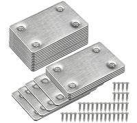 Stainless Steel Mending Plates with 4 Holes, 20 Pieces Flat Plate with Screws Straight Support Joining Bracket for Metal Wood Furniture