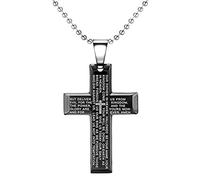 Stainless Steel Men's Women's Black Lord's Prayer Cross Pendant Necklace Chain