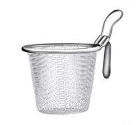 Stainless Steel Mesh Strainer Basket with Hook, 304 Kitchen Filter Colander for Hot Pot, Boiling Noodles, Vegetables and Meat, Heat Resistant Handle, Silver, 11x7.2x9.5cm(small)