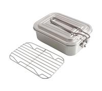 Stainless Steel Mess Tin, 0.9L Lunch Box, Lightweight Military Camping Bento Box, Folding Handle with Steaming Rack Set for Backpacking Hiking Cooking Picnic