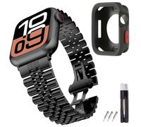 Stainless Steel Metal Band with Soft Flexible TPU Case Combo for Apple Watch SE Series 4 5 6 7 8 9,Adjustable Protective Accessory Set with Secure Clasp,Scratch-Resistant Cover Durable Daily Wear