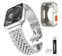 Stainless Steel Metal Band with Soft Flexible TPU Case Combo for Apple Watch Series 10,Adjustable Protective Accessory Set with Secure Clasp,Scratch-Resistant Cover Durable Daily Wear (Silver, S10
