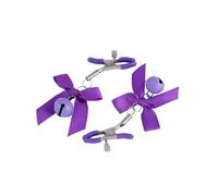 Stainless Steel Metal Bow Ties Nipple Milk Clips Breast Clip Sex Slaves Nipple Clamps Sex Toys Bow Bells for Couples Sm Purple One Size