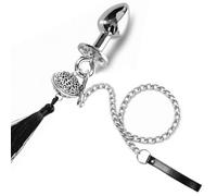 Stainless Steel Metal Butt Plug ，Skeleton Design with Metal Bell Leather Tow Chain Ideal for SM Fetish Bondage Play Works as Vagina G-Spot Dilator Trainer Unisex Adult Sex Toy