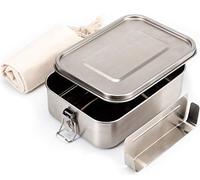 Stainless Steel Metal Lunchbox Bento Box by Harcas. Best for Salads, Sandwiches and Fruit. Leakproof Clip-On Closure with Removable Silicone Seal. Reusable Lunch Box with Divider. Large 1400ml