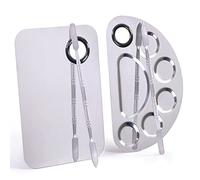 Stainless Steel Metal Makeup Palette with Spatula Artist Tool for Mixing Foundation Nail-Art, Cosmetic Makeup Palette, Makeup Plate, 6×4"/Silver/2pcs