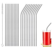 Stainless Steel Metal Straws, Reusable Drinking Straws, Cocktail Straws, Washable Straws, Thin Drinking Tube Set, Silver Bent and Straight Straws (20 Pieces Metal Straws + Cleaning Brush)