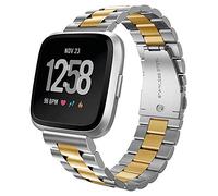 Stainless Steel Metal Watch Band for Fitbit Versa Smartwatch Accessories - Women & Men, Silver Gold, 210 mm, Bracelet,Professional