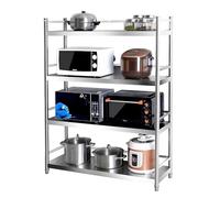Stainless Steel Microwave Kitchen Shelf 4 Tier Open Storage Rack with Adjustable Feet Kitchen Helper Furniture Space Saving Design Silver (100x50x135 cm)