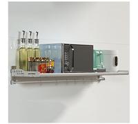 Stainless Steel Microwave Oven Rack, Wall-Mounted Kitchen Organizer with 6 Hooks, Foldable Pot and Pan Storage Shelf, Space-Saving Spice Rack Bracket