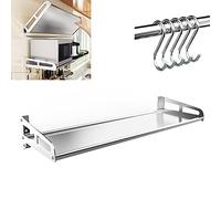 Stainless Steel Microwave Wall Storage Rack with 5 Hooks Space Saving Adjustable Kitchen Oven Shelf Foldable Microwave Holder for Efficient Storage Solutions