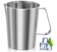 Stainless Steel Milk Jug 1500ml Milk Frother Cup with Clear Marking Rust Proof Large Mouth Metal Graduated Beaker with Handle Coffee Cappuccino Latte Art Barista Steam Pitchers for Coffee Lovers