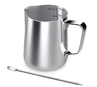 Stainless Steel Milk Jug, 350ML Handheld Coffee Creamer Milk Frothing Pitcher Jug Cup with Measurement Mark and Latte Art Pen, Milk Pitcher Jugs Perfect for Barista Cappuccino Espresso Making