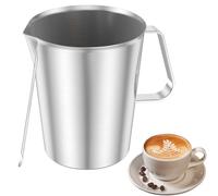 Stainless Steel Milk Jug with Handle 1000 ML/34 OZ Milk Frother Pitcher with Clear Marking Rust Proof Large Mouth Milk Pitcher Cup for Coffee Cappuccino Latte Art Barista