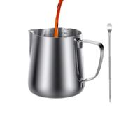 Stainless Steel Milk Pan Cup with Pen for Latte Art - 350 ml Dishwasher Safe Cappuccino Steam Jug for Home, Kitchen, Travel, Restaurant Bar