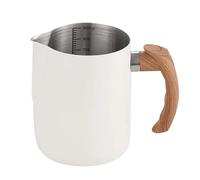 Stainless Steel Milk Pitcher 600/900ML Milk Frothing Pitcher with Precise Scale Wooden Handle Dripless Spout Stainless Steel Coffee Cup Coffeeware(600ML,White)