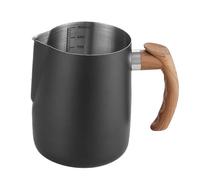 Stainless Steel Milk Pitcher 600/900ML Milk Frothing Pitcher with Precise Scale Wooden Handle Dripless Spout Stainless Steel Coffee Cup Coffeeware(600ML,Black)
