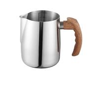 Stainless Steel Milk Pitcher 600/900ML Milk Frothing Pitcher with Precise Scale Wooden Handle Dripless Spout Stainless Steel Coffee Cup Coffeeware(600ML,Sliver)