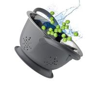 Stainless Steel Mini Colander - Durable & Rust Resistant Drainer with Perforated Drainage Holes & Ergonomic Side Handles. Strainer for Pasta, Veggies & Fruits. 15cm Dia x 8.6cm. Graphite Colour