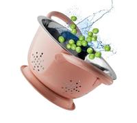 Stainless Steel Mini Colander - Durable & Rust Resistant Drainer with Perforated Drainage Holes & Ergonomic Side Handles. Strainer for Pasta, Veggies & Fruits. 15cm Dia x 8.6cm. Terracotta Clay