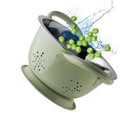 Stainless Steel Mini Colander - Durable & Rust Resistant Drainer with Perforated Drainage Holes & Ergonomic Side Handles. Great Strainer for Pasta, Veggies & Fruits. 15cm Dia x 8.6cm. Sage Colour