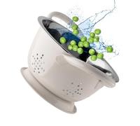 Stainless Steel Mini Colander - Durable & Rust Resistant Drainer with Perforated Drainage Holes & Ergonomic Side Handles. Great Strainer for Pasta, Veggies & Fruits. 15cm Dia x 8.6cm. Oyster Colour
