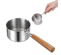 Stainless Steel Mini Pot Butter Warmer Small Sauce Pan with Pour Spout Wooden Handle for Milk Coffee Butter Cooking 250ml