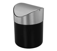 Stainless Steel Mini Trash Bin with Flip Top Lid, Black 16x12.2x12.2cm | Removable Rotating Cover, Smooth Easy Wipe Surface, for Tea Bags and Crumbs beside Van Seats, Vanities