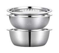 Stainless Steel Mixing Bowls Set - Multifunctional Nesting Bowls with Shredder Plate and Strainer | Non-slip Drain & Food Preparation Dishes | Kitchen and Dining Cookware