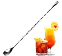 Stainless Steel Mixing Spoon, 12 Inch Bar Cocktail Shaker Spoon, Long Handle Spoon with Spiral Pattern Teardrop End Design, Drink Stirrer for Home or Bartender Use Silver Cocktails Coffee Tea Herbs