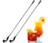Stainless Steel Mixing Spoon, 2 Pcs 12 Inch Bar Cocktail Shaker Spoon, Long Handle Spoon with Spiral Pattern Teardrop End Design, Drink Stirrer for Home Bartender Use Silver Cocktails Coffee Tea Herbs
