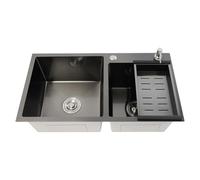 Stainless Steel Modern Kitchen Sink, Double Bowl Kitchen Sink Black Diamond Drain+soap Dispenser 304 Material Overflow Port in Homes, Restaurants, Laundry Rooms, basements, Bars