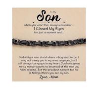 Stainless Steel Mom to Son Cuban Bracelet - Proud of You, Sentimental Quote for Son's Wedding, Graduation, Birthday, Black