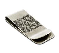 Stainless Steel Money Clip for Men Dad Boy Friend Father Floral Initial Letter Box Monogram Wallet Cash Card Holder with Personalized Custom Engraving, Metal, no Gemstone