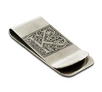 Stainless Steel Money Clip for Men Dad Boy Friend Father Floral Initial Letter Box Monogram Wallet Cash Card Holder with Personalized Custom Engraving, Metal, no gemstone