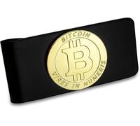 Stainless Steel Money Clip with Gold Plated Bitcoin Emblem Gift for Men, black/gold, Money clip with inscription